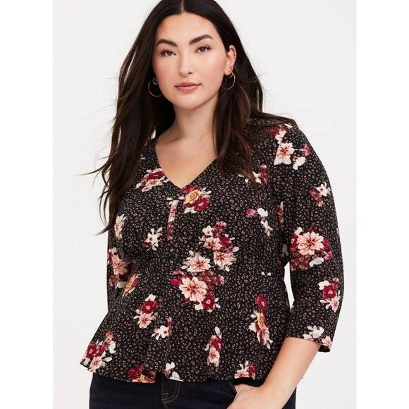 torrid Tops - Torrid Black Floral Babydoll Top Sz.3